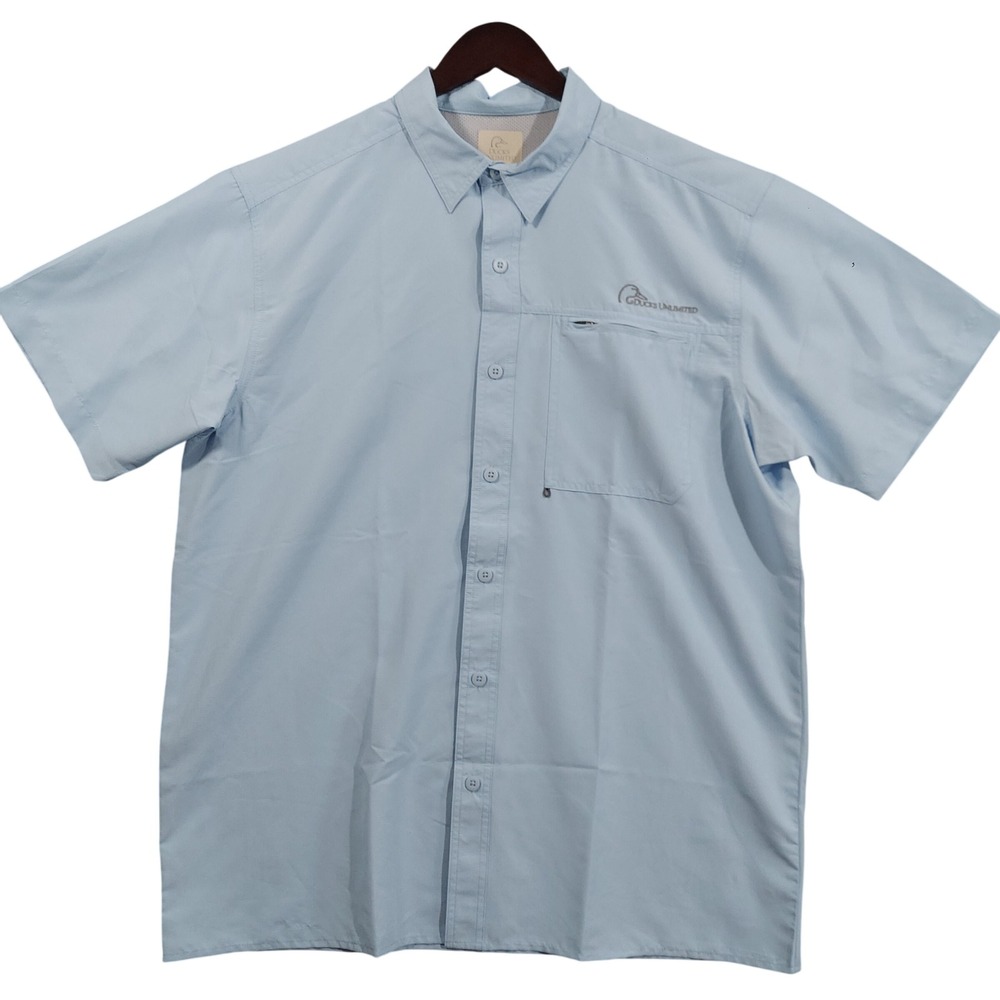 Ducks Unlimited Fishing Shirt Mens XL Light Blue Short Sleeve Ventilated Shirt